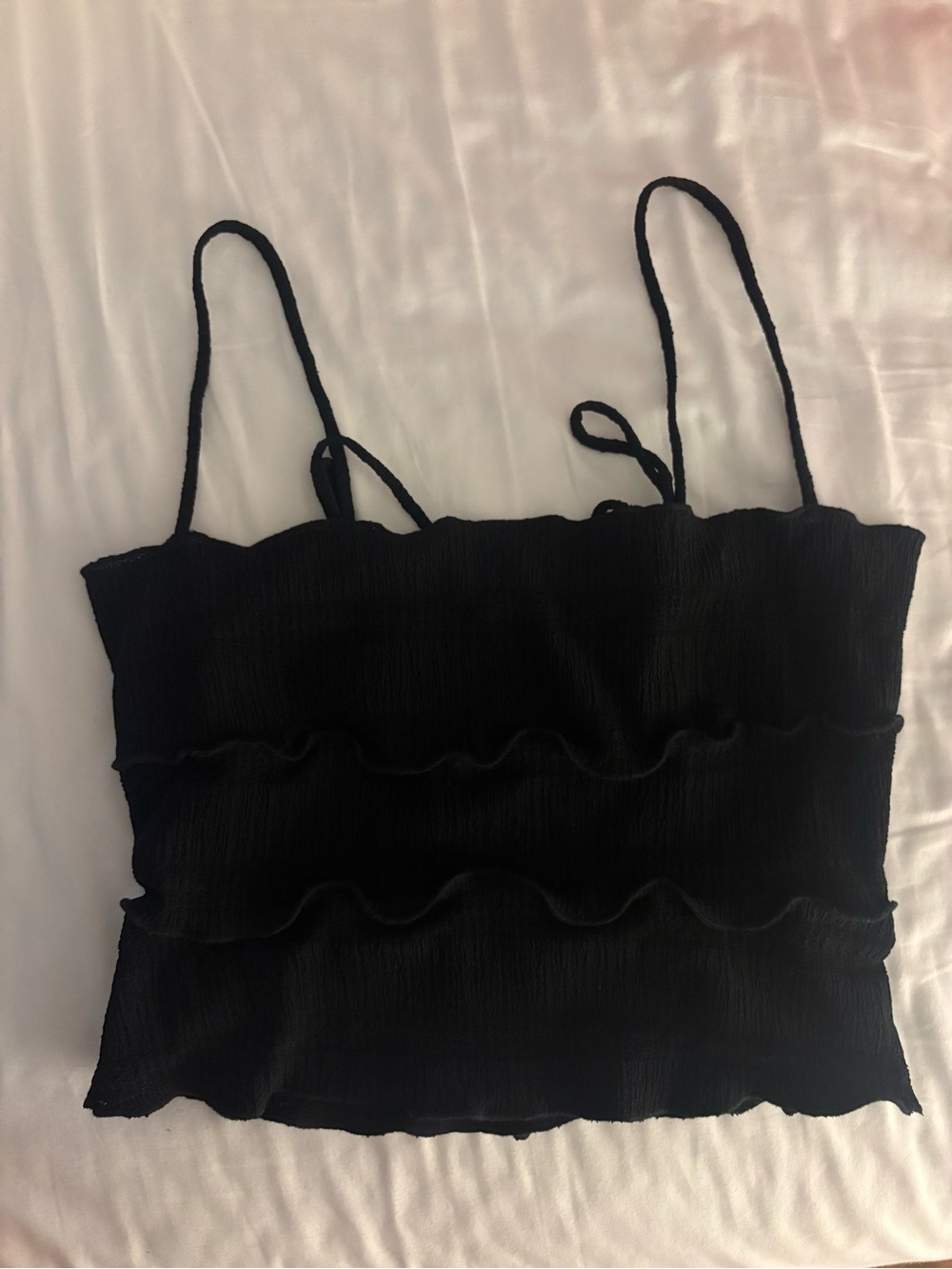 Reformation Black Smocked Ruffle Spaghetti Strap Tank